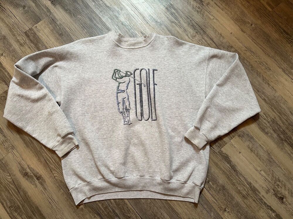 VTG 90s Golf Print Sweatshirt Adult XL Heather Gray Hanes Comfortblend